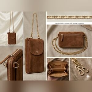 Suede Crossbody Phone Bag in Brown - Classic Compact Carry